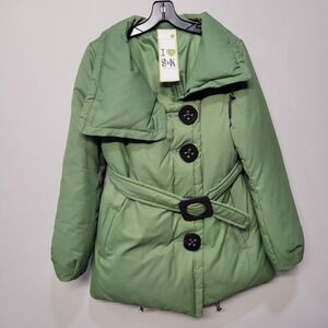 Soia & Kyo Coat Jacket Women Medium Green Unique Down Filled Oversized Artsy Fun